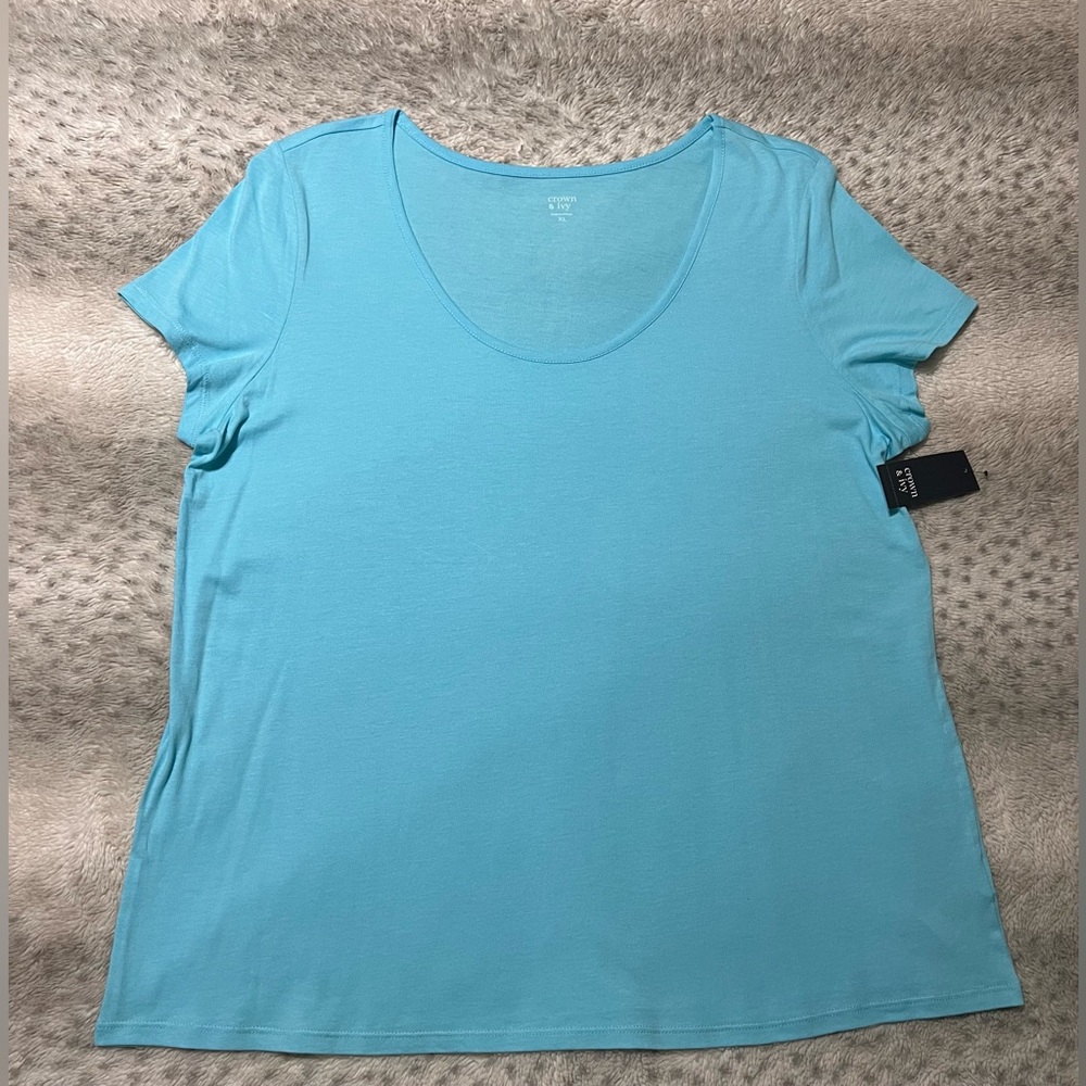 CROWN & IVY Summer Knit Swing Tee T  Shirt Top Aqua NWT  XL Extra Large